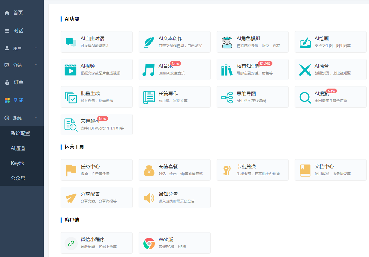 图片[4]-ChatGPT付费创作系统V3.1.2独立版 WEB+H5+小程序端 （新增AI全网搜索+文档解析+豆包AI通道）-小新轻创