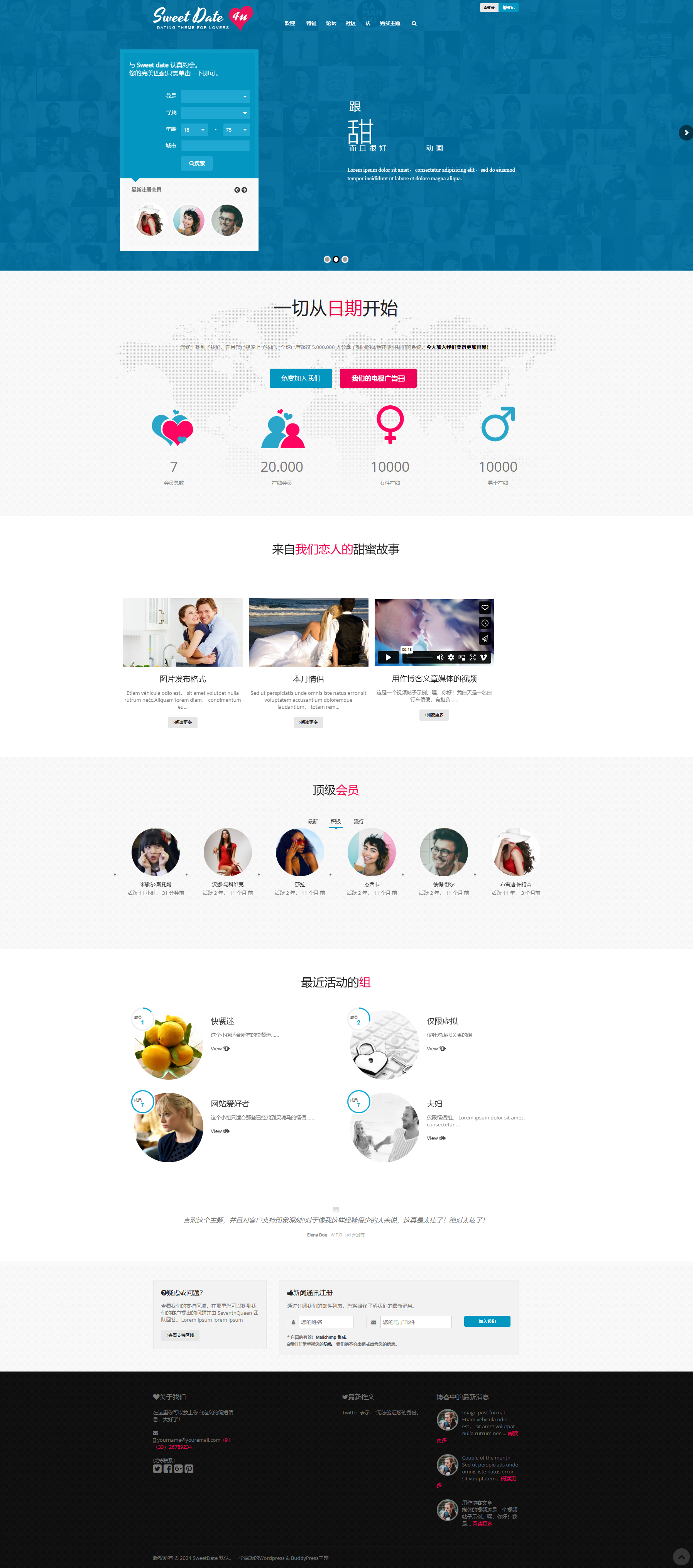 Sweet Date相亲交友社区WordPress主题带商店博客匹配功能-小新轻创