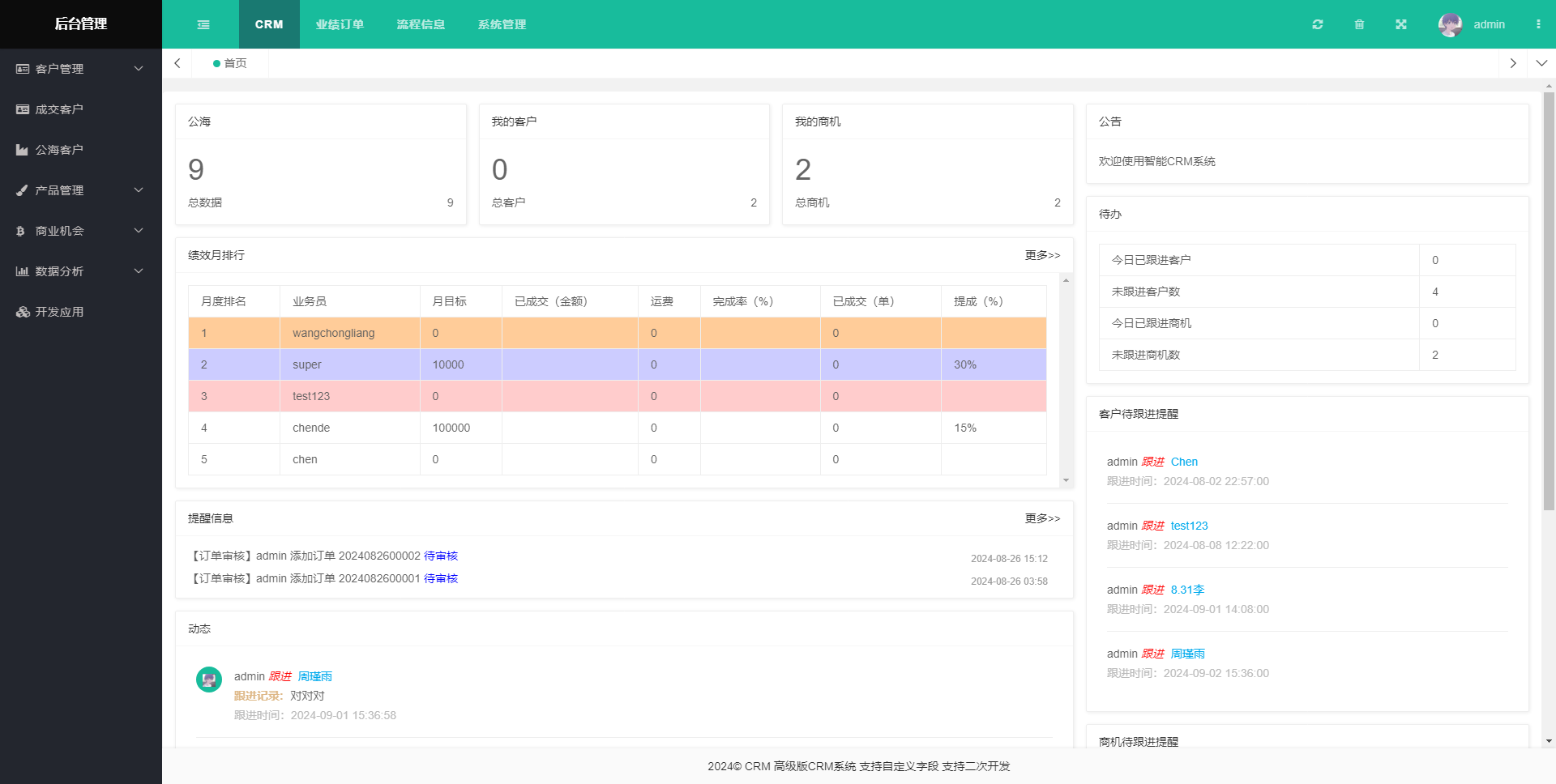CRM客户关系管理系统源码手机版crm跟单销售公司订单合同办公erp客户管理（高级版）-小新轻创